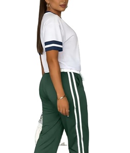 Ensemble décontracté pour femmes en tissu fibreux |   T-shirt à col rond et manches courtes et pantalon long, options multicolores, toutes saisons, détail cordon de serrage - Product Image 6