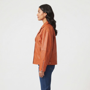 Veste en cuir ample pour femme, coupe décontractée, vêtement d'extérieur d'hiver, veste de motard en cuir véritable, col rabattable, veste en cuir de motard - Product Image 4
