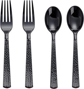 Ensemble de couverts modernes en métal noir, réutilisables, fourchette et cuillère, pour le camping, design poli miroir, ustensiles de table en acier inoxydable - Product Image 1