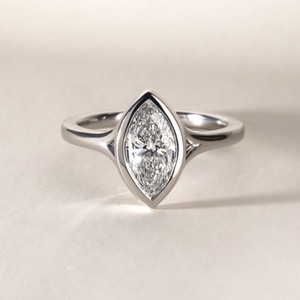 Bezel <b>Set</b> Engagement <b>Ring</b> 14K <b>Gold</b> IGI Certified Sustainable Lab Created Solitaire Jewelry 1.50 Carat Marquise Lab Grown Diamond - Product Image 1