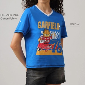Low price Women's V-Neck Short Sleeve Wholesale <b>T</b>-<b>Shirt</b> Regular Fit Casual Jersey Blue Character Print Spring Summer - Product Image 3