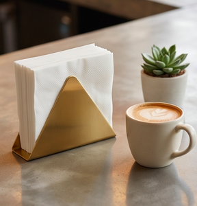 Porte-serviettes triangulaire en métal doré moderne, design élégant et minimaliste pour table à manger, cuisine et décoration intérieure - Product Image 5