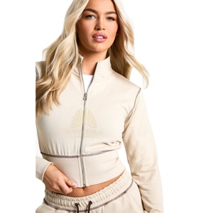 2025 Custom Logo Crop Hoodies Flare <b>Jogger</b> Pant Sets Solid Style Zip Tracksuit Casual 300gsm Split 2-Piece <b>Women</b> Winter 100% - Product Image 3