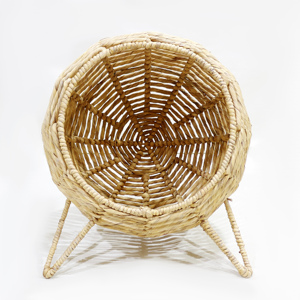 Lit pour chat rond tissé en forme de grotte avec coussin amovible, matériau en fibre respirante, lit pour animaux de compagnie d'intérieur, style minimaliste, utilisable toute l'année - Product Image 4