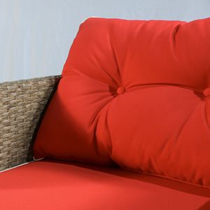 Set da 5 Pezzi in Rattan per Esterni: Tavolo da Conversazione con Piano in Vetro Temperato, 2 Sedie Imbottite e 2 Pouf - Product Image 6