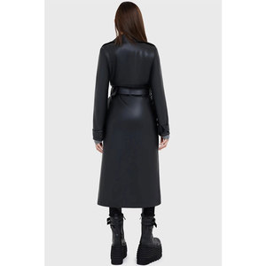 Manteau long noir moderne pour femme, double boutonnage, style gothique, en similicuir, sur mesure, vente en gros 2026 - Product Image 5