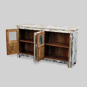 Aparador Antiguo de Madera Maciza Blanqueada, Duradero, con 4 Puertas de Vidrio, Estilo Rústico, Mueble de Exhibición, Amplio Almacenamiento, Estilo Desgastado - Product Image 5