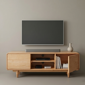 Meuble TV en teck massif, console multimédia minimaliste, meuble de salon, centre de divertissement en bois - Product Image 5