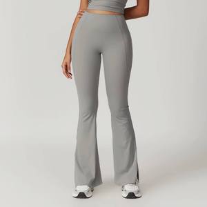 Women's High Waist <b>Flared</b> <b>Leggings</b> Full Length Solid Color Fitted Cotton Zip-Up Seamless Activewear - Product Image 5