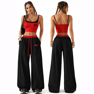 Conjunto de 2 Piezas para Mujer, Top Corto y Pantalones Anchos, Ropa Casual de Calle, Atuendo de Verano, Conjunto a la Moda, Pantalones Holgados, Conjunto Coordinado - Product Image 1