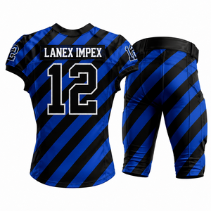 Ensemble de maillot et pantalon de football américain sur mesure de haute qualité pour hommes, bleu et noir rayé, en polyester respirant, pour l'entraînement - Product Image 2