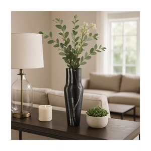 Vase de sol moderne en métal noir tendance, 17 pouces de hauteur, décoration artisanale - Product Image 6