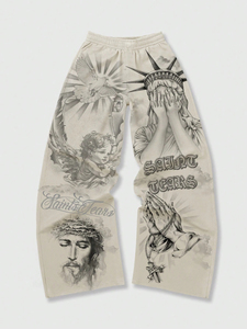Custom Urban Street Baggy <b>Pant</b> Full-Print Religious & American Icon Graphic SAINT TEARS Slogan Breathable Summer Streetwear - Product Image 2