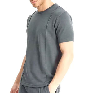 Most Popular Men's Solid Gray Cotton Crew Neck T-Shirt <b>Set</b> Casual Summer Shorts <b>Knitted</b> Breathable Streetwear Outfit - Product Image 3