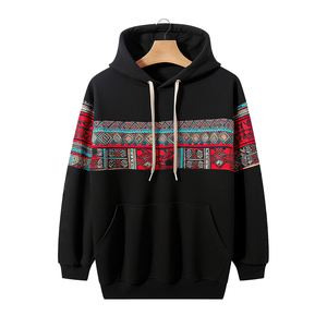 ผู้ผลิต OEM ขายส่งเสื้อฮู้ดดี้ผู้ชายไซส์ใหญ่ พิมพ์ลายชาติพันธุ์ ทรงปกติ ผ้าถัก สวมใส่สบายๆ สำหรับฤดูใบไม้ร่วง มีกระเป๋า - Product Image 5