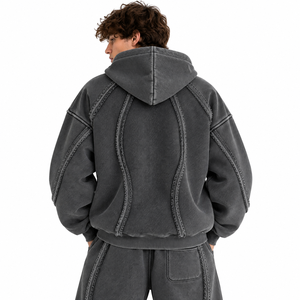 Oversize Men's Sweatshirt Crew Neck Pullover Black Contrast Panel Reflective Piping <b>Raglan</b> Sleeve Casual <b>Top</b> Custom Logo Hoodies - Product Image 6