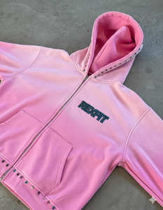 Best Material High Quality Hoodies Screen Printing Logo Customized Rhinestones <b>Drop</b> Shoulder Low MOQ <b>Sun</b> Faded Zipper Hoodies - Product Image 1