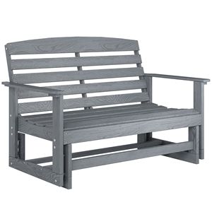 Banc à bascule moderne gris vieilli avec chaise à bascule double à lattes en HDPE et bois massif pour centre commercial, cour, parc, salon - Product Image 1