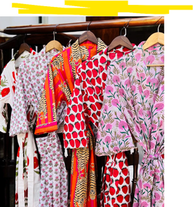 Bata Kimono de Algodón con Estampado de Bloques, Casual, Suave y Transpirable, Talla Única, Ropa de Dormir de Verano para Mujer - Product Image 5