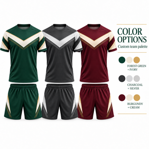 ชุดเสื้อฟุตบอลและกางเกงขาสั้นลายทาง ยูนิเซ็กซ์ โพลีเอสเตอร์ 100% คอกลม ระบายอากาศ แห้งเร็ว ชุดฟุตบอลแบบกำหนดเอง OEM ขายส่งสำหรับทีม - Product Image 3