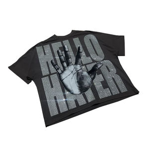 Camiseta Gráfica de Algodón Grueso Oversize para Hombre al por Mayor Personalizada con Pedrería Estilo Hip Hop Streetwear - Product Image 3