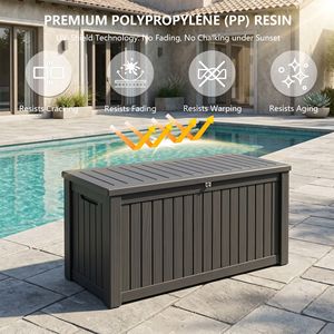 Boîte de rangement extérieure en résine verrouillable de 150 gallons, étanche et résistante aux intempéries, pour coussins de patio et outils de jardin - Product Image 3