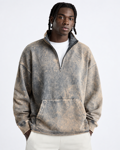 Sudadera de Forro Polar con Cierre de Cremallera y Cuello Alto para Hombre, Estilo Tie Dye, Holgada, con Bolsillo, Informal, para Otoño - Product Image 1