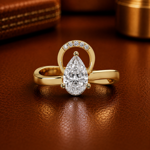Anillo de Compromiso de Lujo Personalizado en Oro Sólido de 14K con Diamante Cultivado en Laboratorio con Corte en Pera, Certificado por IGI, 1.05 Quilates, Joyería Nupcial para Boda - Product Image 1