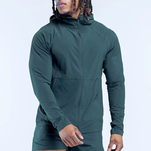 Chaqueta con cremallera y sudadera con capucha para hombre, diseño moderno, logotipo personalizado OEM, color verde pizarra, ligera, de secado rápido, para gimnasio y ropa urbana. - Product Image 1