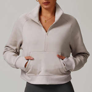 Sudadera corta con capucha y cremallera para mujer, de algodón tejido oversize, cuello redondo, con logo de cristal estampado frontal, para otoño - Product Image 1