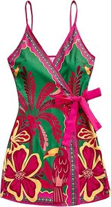 Robe mini décontractée à imprimé tropical pour femme, dos ouvert, robe de vacances d'été - Product Image 1
