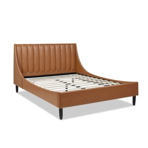 Juego de Cama Queen Aspen con Plataforma, Cabecera Moderna Acolchada Verticalmente en Cuero Sintético Color Caramelo Marrón, Camas Tapizadas - Product Image 6