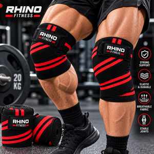 RHINO FITNESS Orthopedic Knee Wraps Stabilizer Swelling Relief <b>Nylon</b> Breathable Leg Support with <b>Hook</b> Loop Strap Unisex - Product Image 1