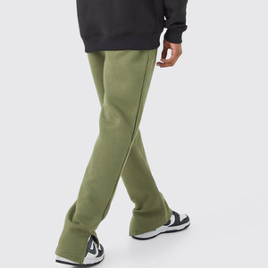 Pantalones de chándal de felpa holgados de pierna ancha para hombre, color blanco cremoso, con dobladillo apilado y abertura, estilo lounge, streetwear y casual - Product Image 3