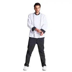 Kitchen Apparel Design Stripe Long Sleeve Chef Coats Novelty & Special Use Uniforms Quick Dry & Breathable Fabric from Thailand