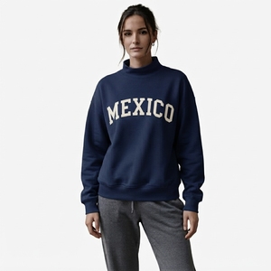 Sweat-shirt décontracté pour femme en coton 100% à col montant, couleur bordeaux, manches longues, imprimé lettres, en molleton, coupe épaules tombantes, idéal pour l'automne et l'hiver - Product Image 2