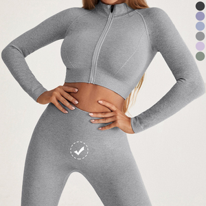 Conjunto Deportivo Seamless para Mujer: Top Corto con Cremallera Completa y Leggings a Juego, Set de 2 Piezas para Fitness y Yoga, Venta al por Mayor Personalizada - Product Image 2