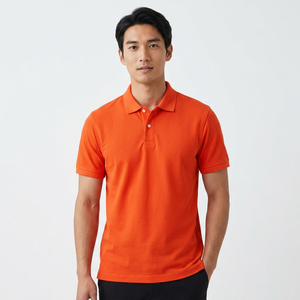 Men's <b>Orange</b> Solid <b>Polo</b> Shirt Short Sleeve Casual 100% Cotton Knitted Breathable Regular Fit - Product Image 3