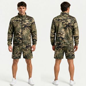 Forest Camouflage Men Windbreaker Short Sets Durable Nylon Waterproof Mesh Lined Windproof Adventure Windbreaker Short Sets - Product Image 1