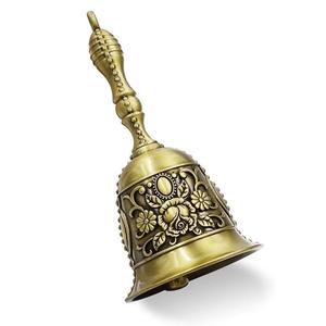 Campana de Mano de Latón Hecha a Mano, 11.5 x 5 cm, Diseño en Relieve |   Ghanti Tradicional para Pooja y Aarti con Sonido Claro y Resonante - Product Image 2
