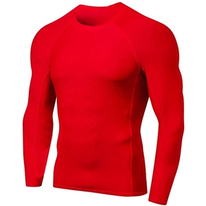 Chemise de compression à manches longues pour homme, rouge, 100% polyester, séchage rapide, pour l'entraînement BJJ Jiu Jitsu - Product Image 1