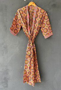 Albornoz Kimono de Algodón con Estampado Floral y Cuello en V para Mujer, Manga Larga, Ajuste Holgado, Ligero y Transpirable, Venta al por Mayor - Product Image 1