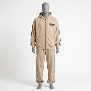 Beige Oversized Zipper Sweatsuit Men <b>Black</b> Stripe <b>Zip</b> <b>Hoodie</b> <b>Black</b> Chest Logo Cuffed Joggers Tan <b>Zip</b> <b>Up</b> Hooded Track Set Neutral - Product Image 1