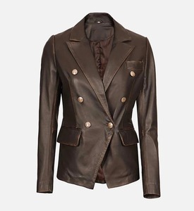 Chaqueta Blazer Vintage de Ante para Mujer, Abrigo de Piel de Oveja Genuina, Cuello Solapa Marrón Oscuro, Cierre de un Solo Botón - Product Image 1