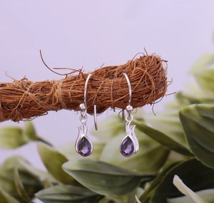 Pendientes de Aro de Plata de Ley 925 con Amatista Púrpura Natural, Hechos a Mano, Regalo de Piedras Preciosas para Mujer - Product Image 5