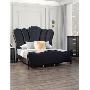 Cama King Size Oriental Glamorosa y Hermosa de Tela Negra, 1 Pieza, Mueble de Dormitorio Tapizado con Cabecera Acolchada - Product Image 5