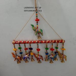 ที่แขวนประตูรูปช้างทรงกลมแบบแขวนตกแต่งรูปช้าง jaipuri แบบศิลปะพื้นบ้านสำหรับการตกแต่งประตู - Product Image 1