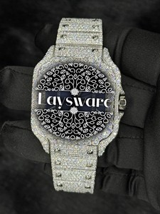 นาฬิกา Laysware Luxury Unisex Hip Hop Moissanite ประดับเพชร VVS หน้าปัดอะนาล็อกแบบโบราณ ดีไซน์ Buss down Iced Out จากอินเดีย - Product Image 4