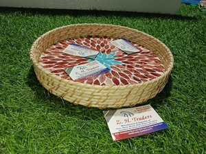 Premium Affordable <b>Mother</b> of Pearl Inlay Round Rattan Tray Set Handmade Design for Dining, Kitchen and Ramadan Presentation - Product Image 4