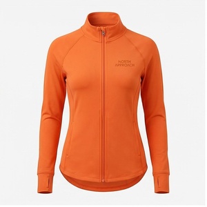 Chaqueta de Yoga de Manga Larga con Cierre Completo North Approach Naranja, Transpirable, con Logotipo Bordado en la Parte Delantera, Color Sólido, Ropa Deportiva para Mujer - Product Image 1